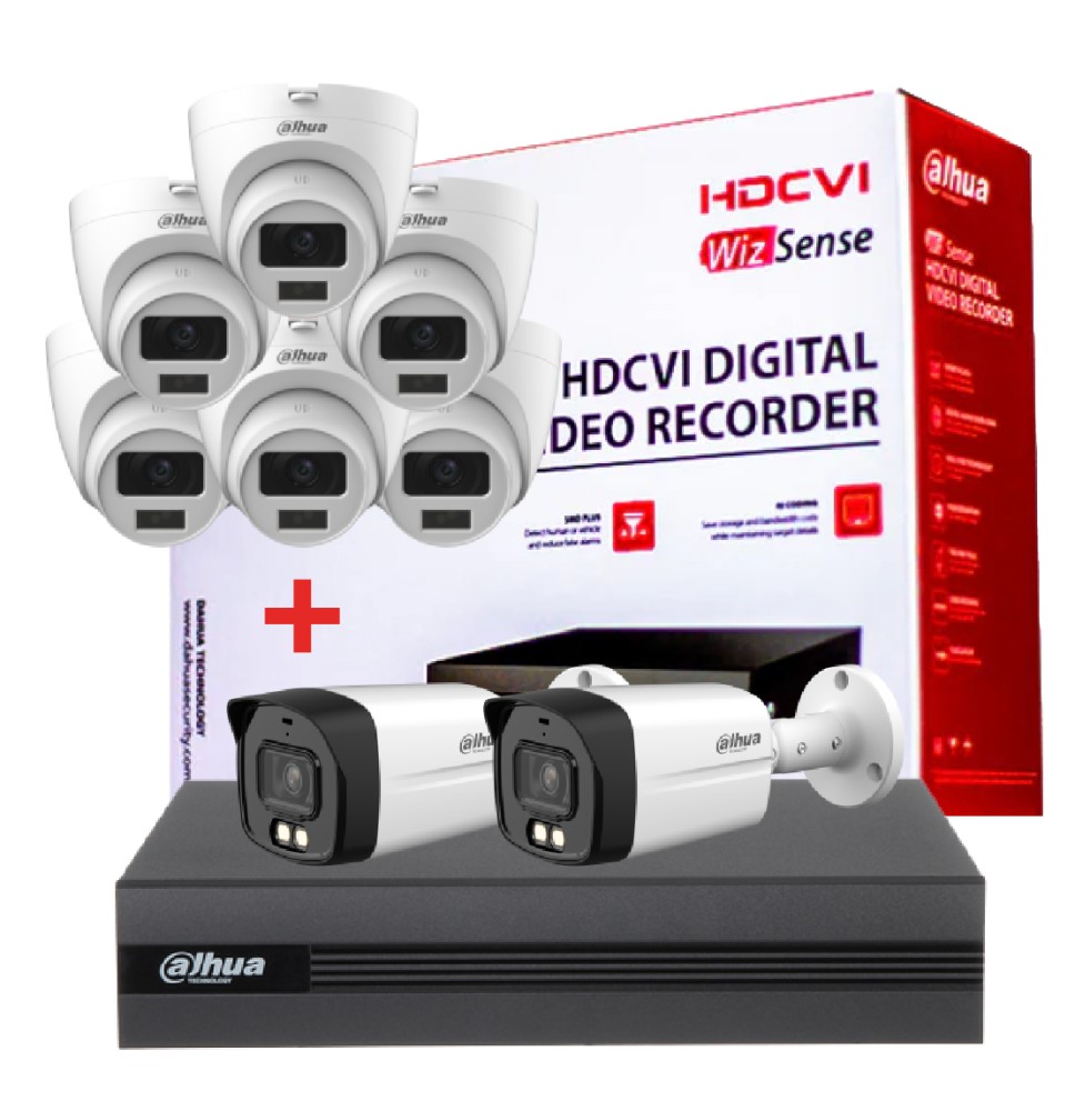 Pack Surveillance Complet 6 Dômes + 2 Caméras Bullet avec DVR XVR