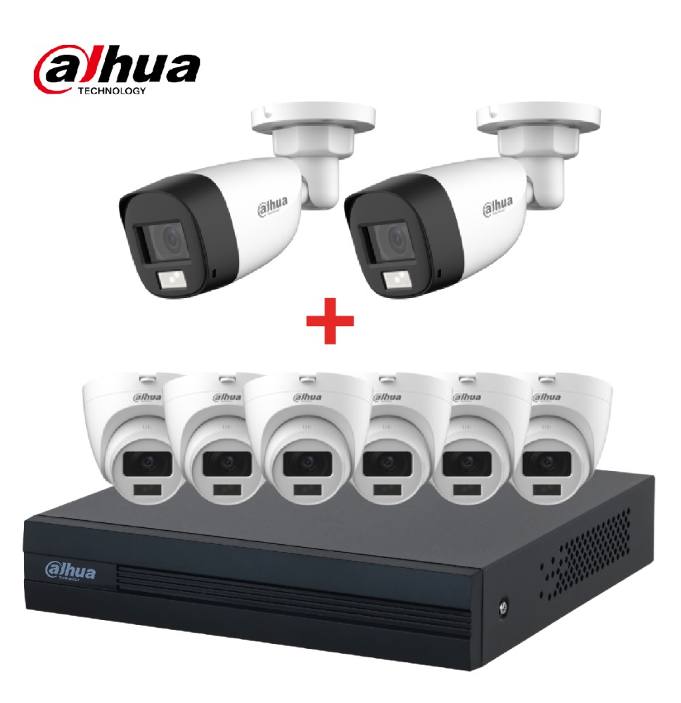 Pack Surveillance 8 Canaux HDCVI｜6 Dômes + 2 Caméras Bullet 2MP